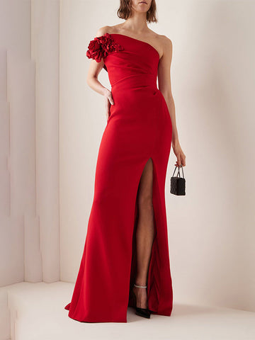 Woochic robe longue sirene fleurs fendue cuisse dos nu col bateau élégant de soirée